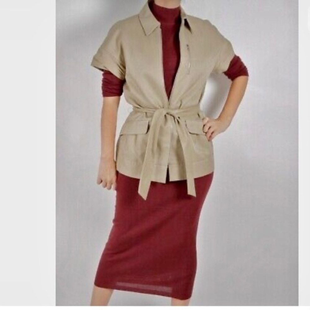 Lida Baday Cotton Belted Zip Beige Jacket